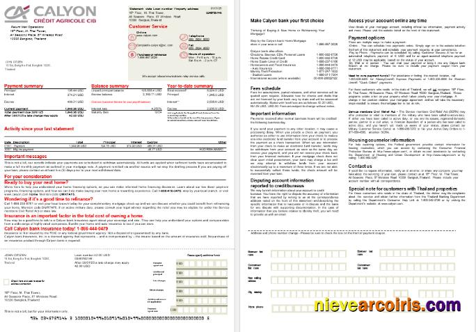 Thailand Caylon Bank mortgage statement, 2 pages